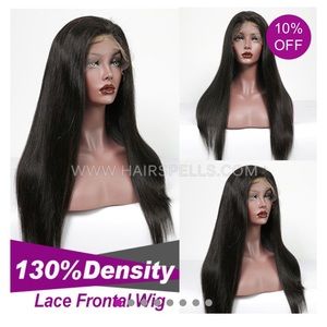 100% Human Hair 22” Straight #Black Lace Front Wig